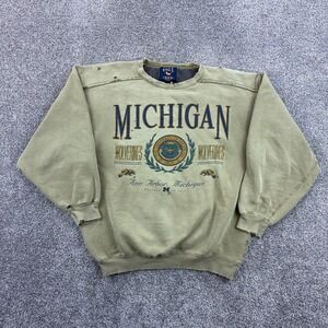 Vintage Michigan Wolverines Sweatshirt Mens Medium Tan Distressed U of M 90s